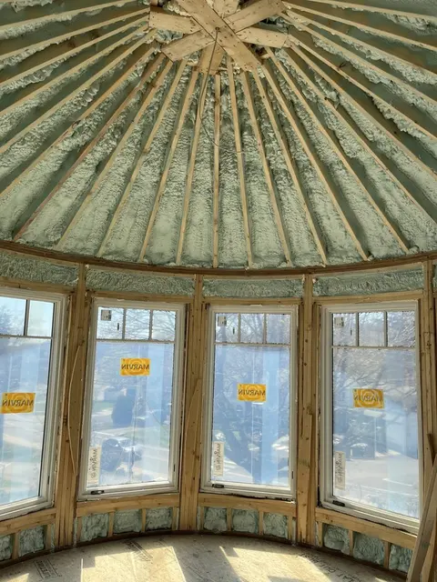 Turret framing with spray foam insulation