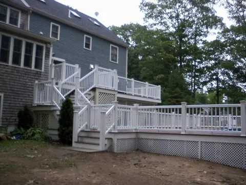 Multi-level deck with white railings